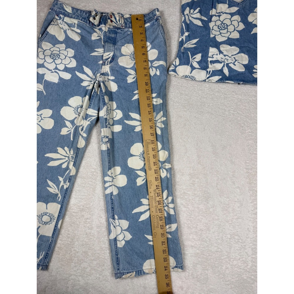 Tommy Hilfiger Floral Denim Set Women 10 Blue Vintage 90s Y2K Hibiscus Pant - Picture 10 of 16